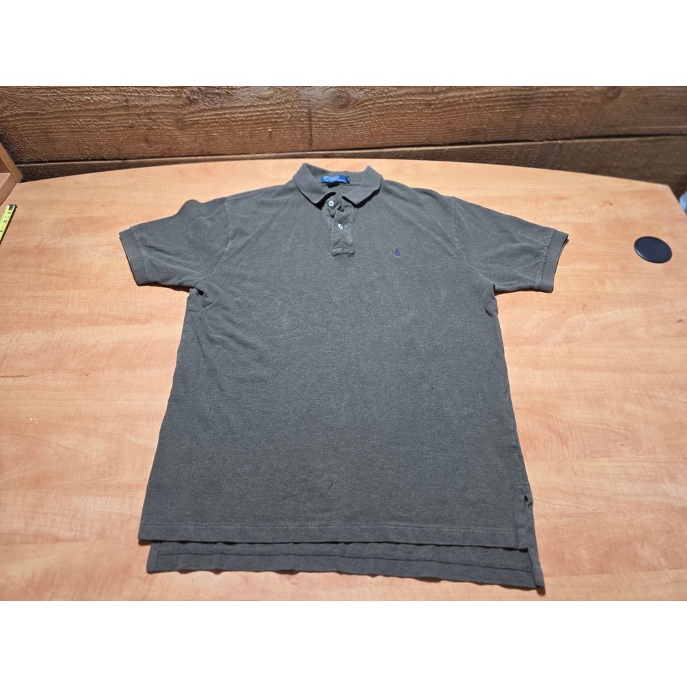 Polo Ralph Lauren Mens Large Olive Green Short Sleeve Pique Polo Purple Pony